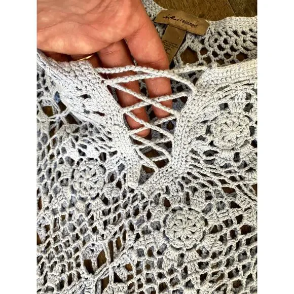 Y2K Crochet Long Sleeve Top - Baby Blue - Women's Small - Picture 3 of 8